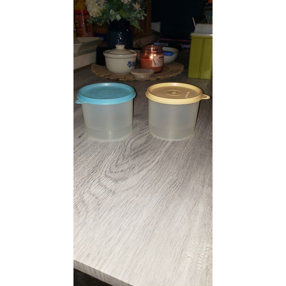 Vintage Tupperware Wonderlier Bowls Set of 2 Small Translucent Blue Yellow Lids